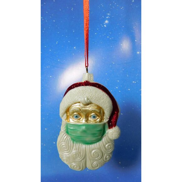 Santa Claus Head Christmas Ornament Wearing Medical Mask 3" - Picture 8 of 8
